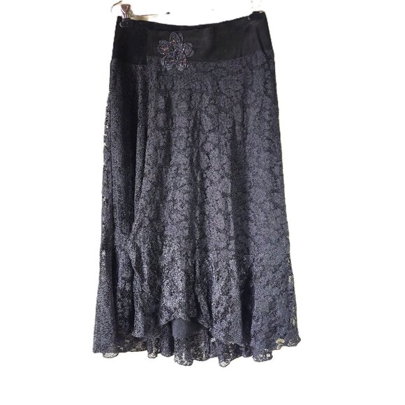 Stiletto Hi-Lo Black Lace Skirt Size 6Vintage 90'sMade in the USA